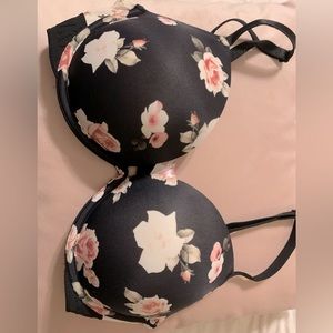 Victoria’s Secret Pink push-up bra.  Black with floral print.  Size 36C.  NWOT.